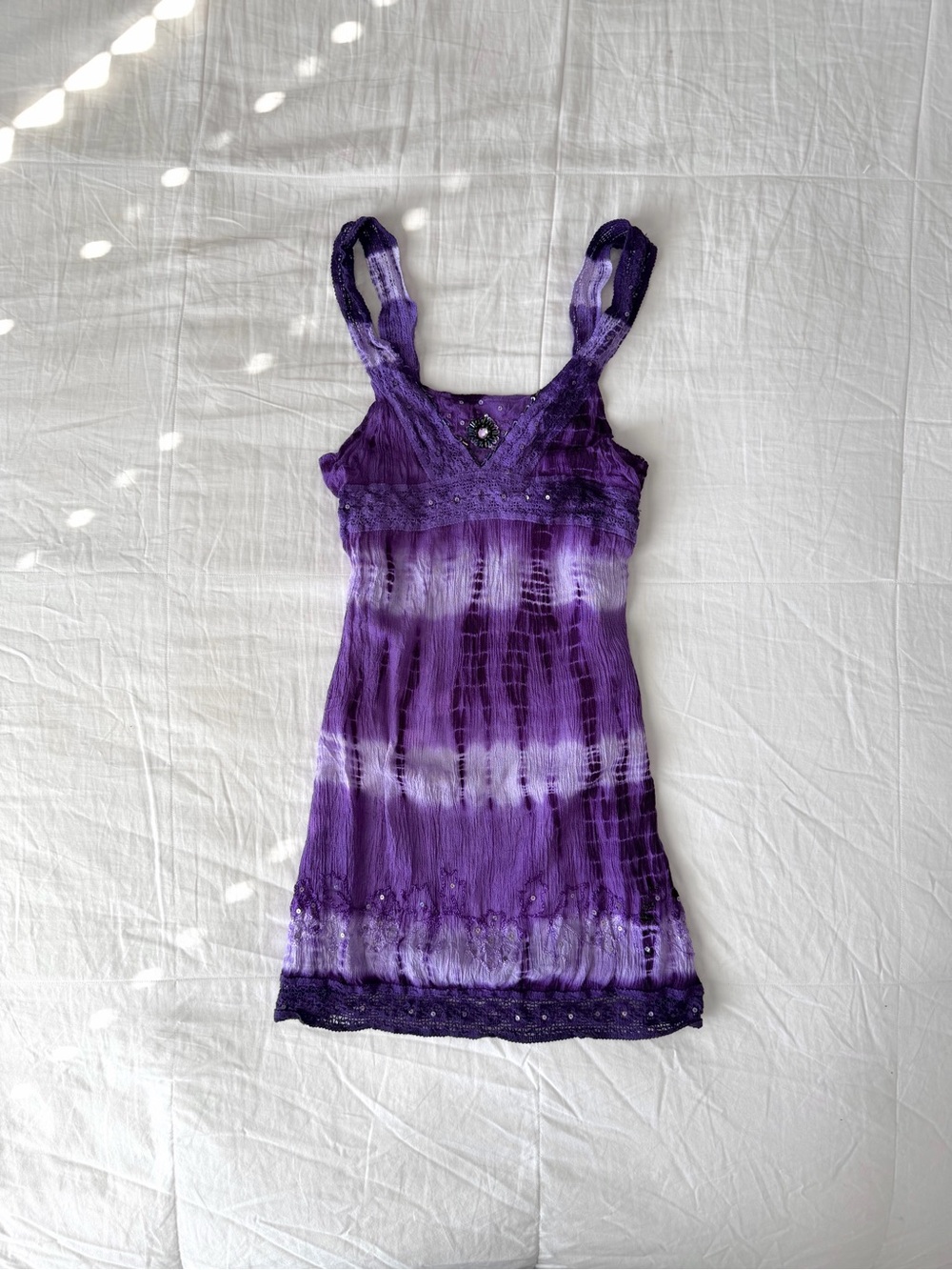 Raya Sun Purple Tie Dye Babydoll Beaded Sequin Mini Dress or Tank Top Girls 9/10